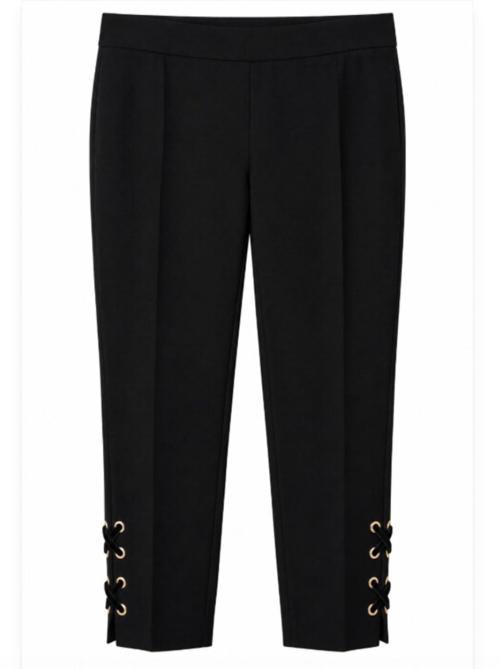 Anne Klein Black Lace-Up Pull-on Ankle Pants Size 16 Gold Detail